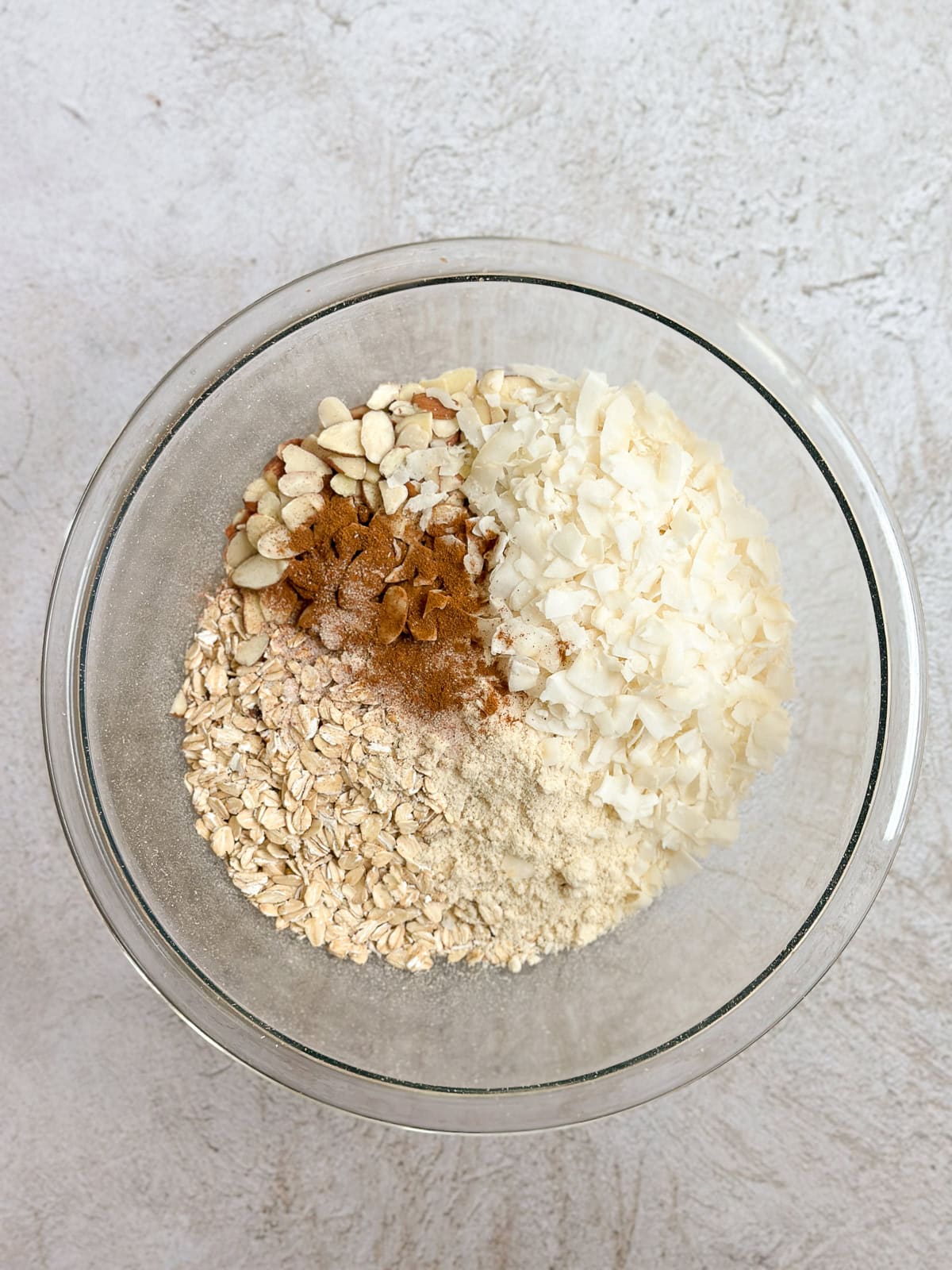 the dry ingredients added to a mixing bowl.