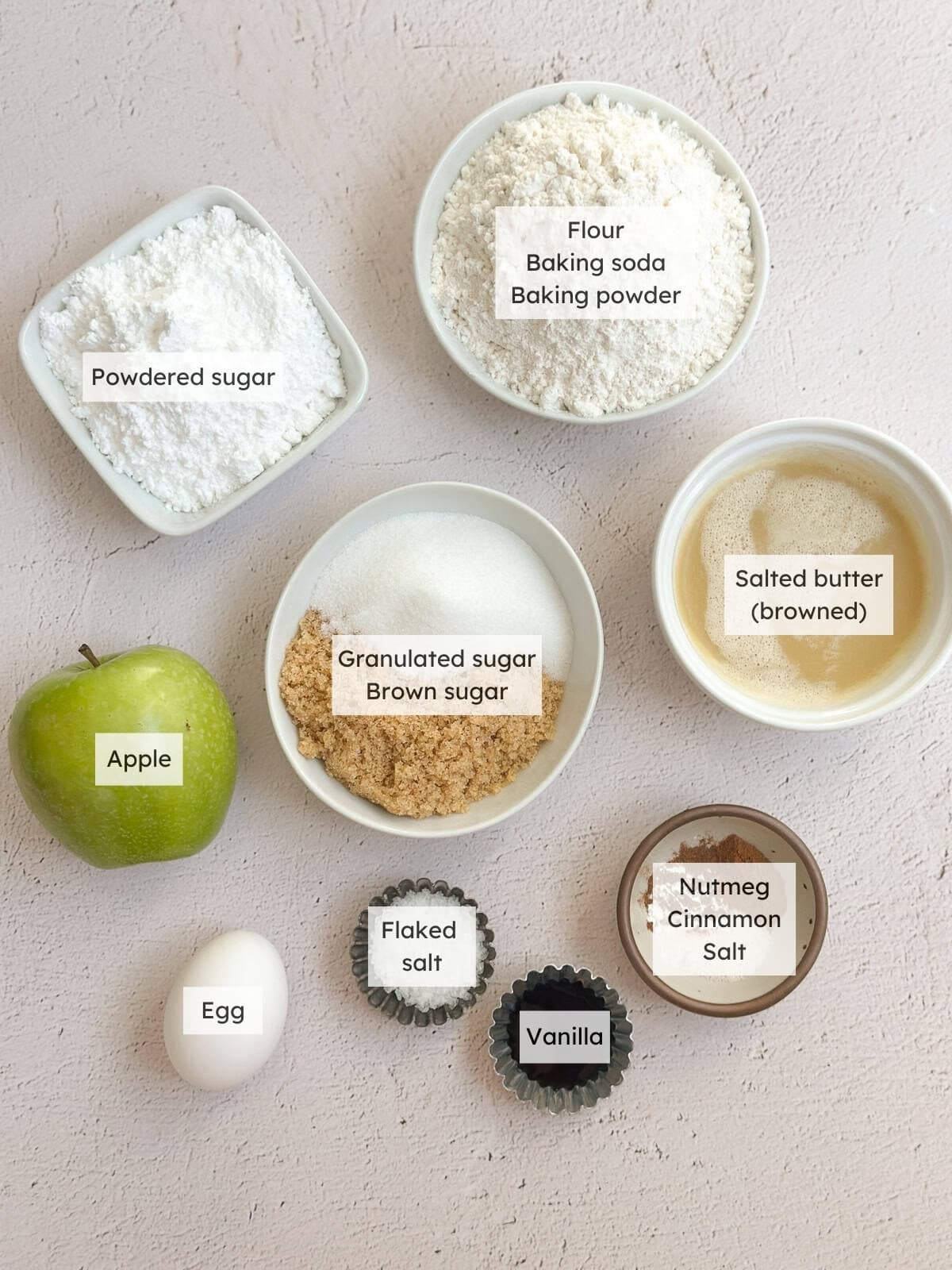 All of the ingredients needed to make apple cinnamon cookies.