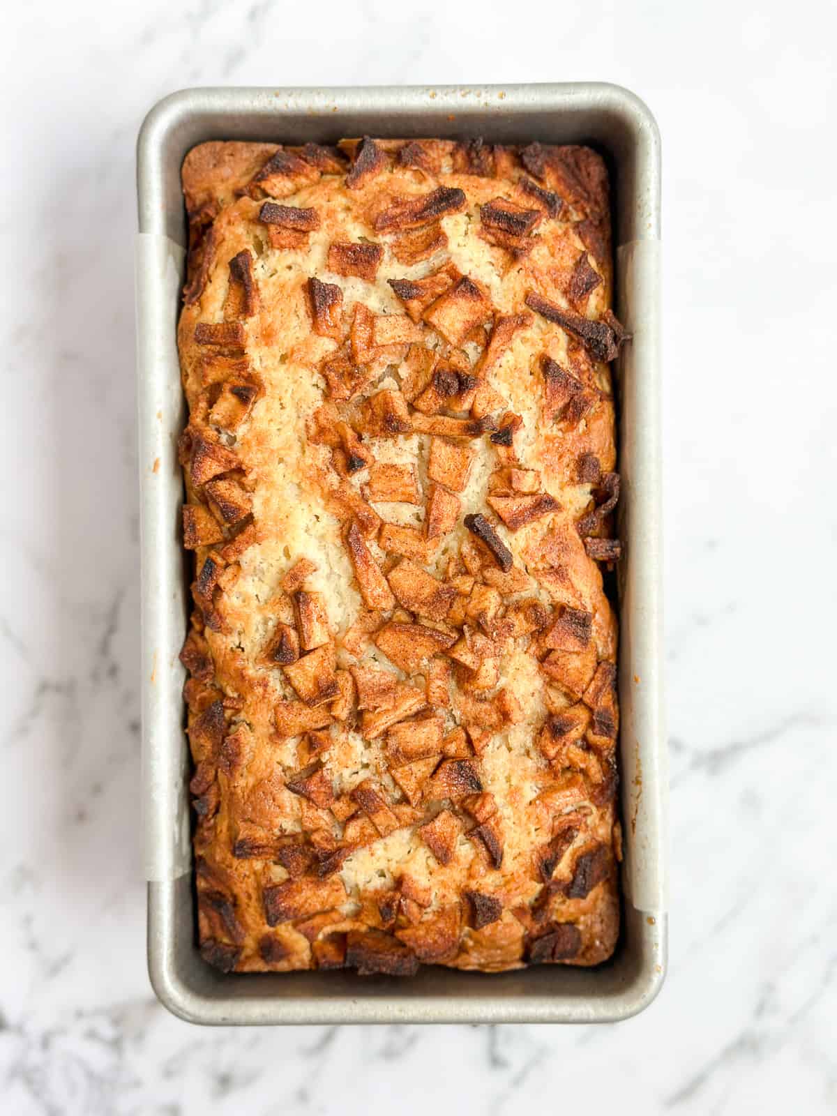 the apple fritter loaf right after baking before adding the glaze.