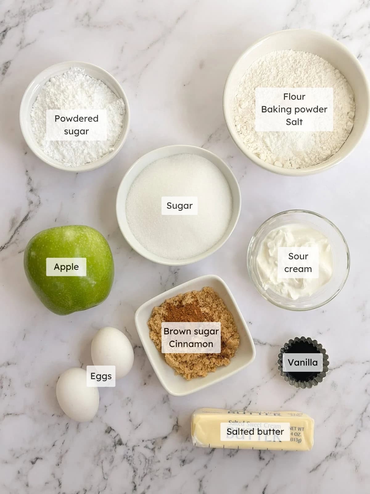 All of the ingredients needed to make Apple fritter bread.