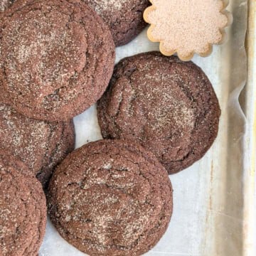 a few chocolate snickerdoodles stacked together.