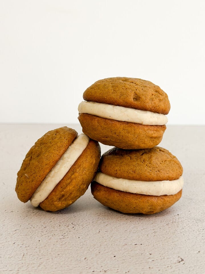a close up side view of the whoopie pies so you can see the layers.
