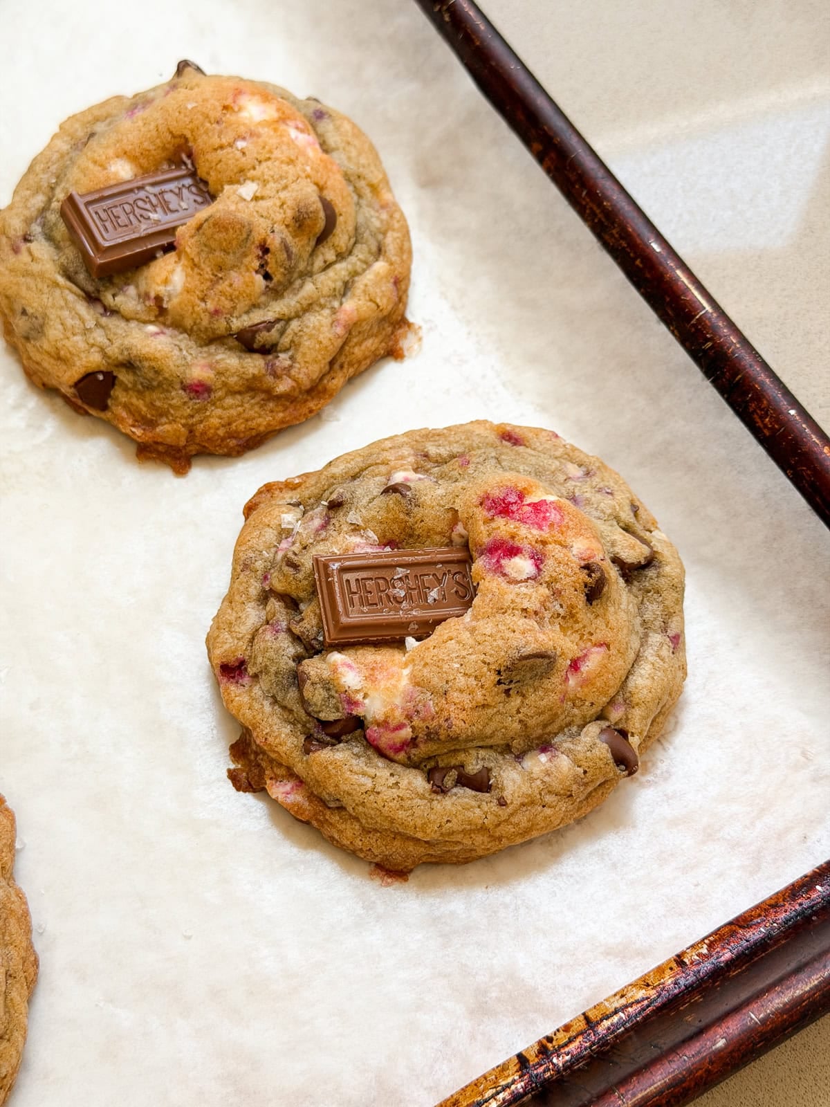 a side view of the chocolate peppermint s'mores cookies.