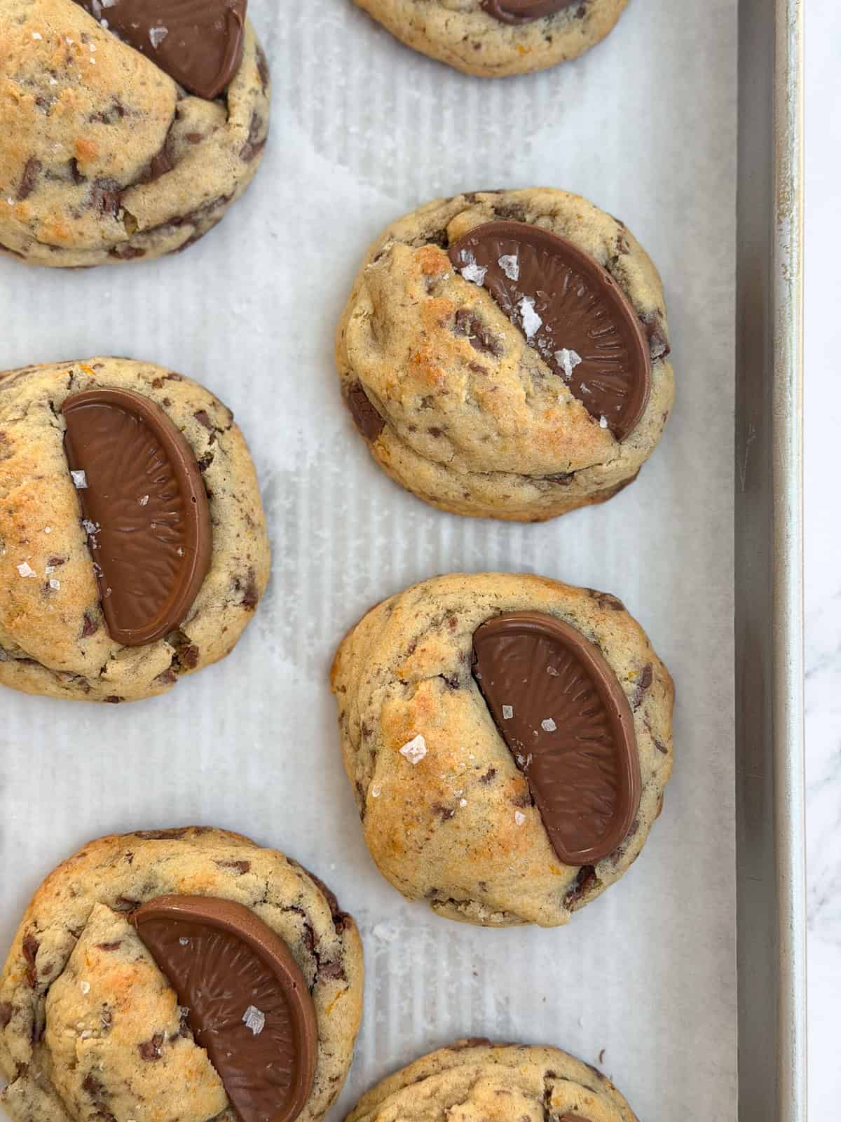 a bunch of the chocolate orange cookies right after baking.