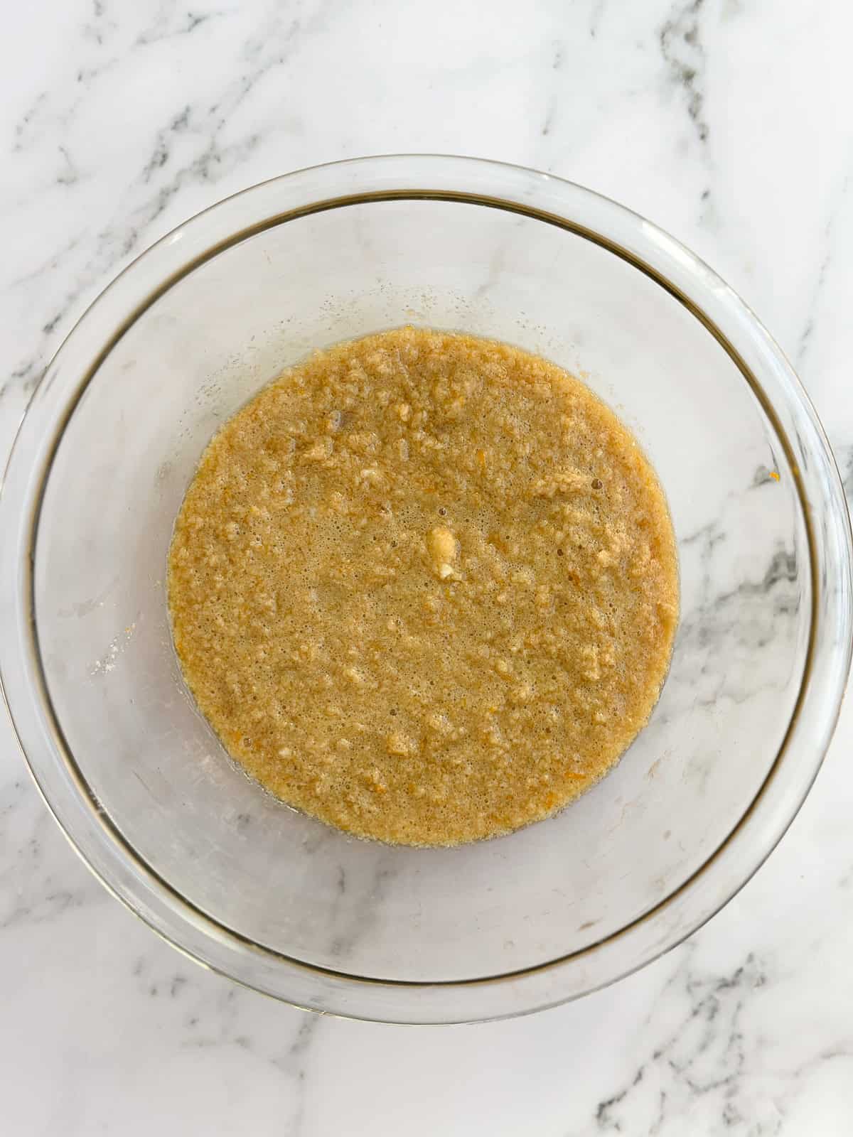 eggs and vanilla mixed into butter and sugars.