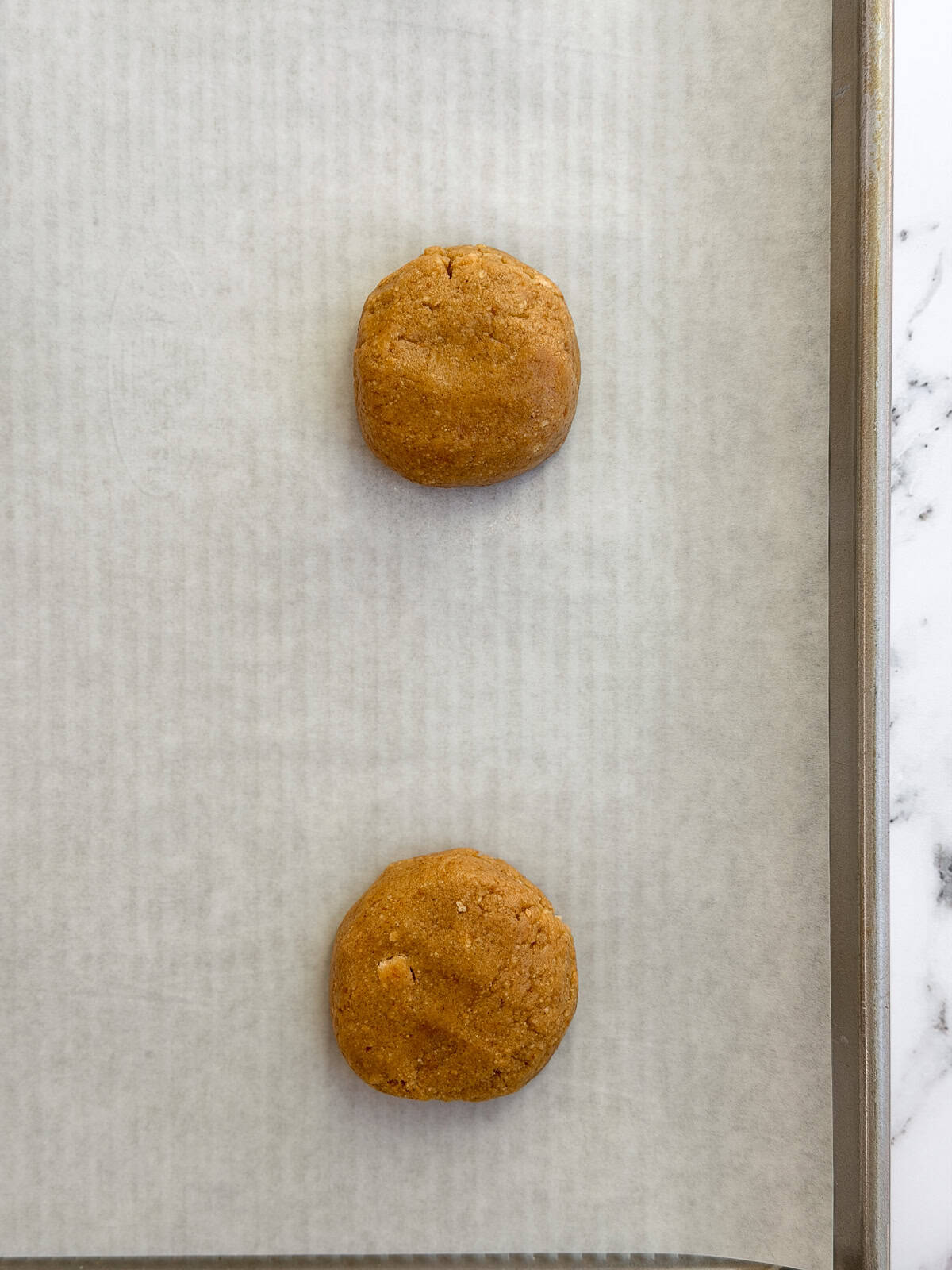 cookie dough on baking sheet before baking.