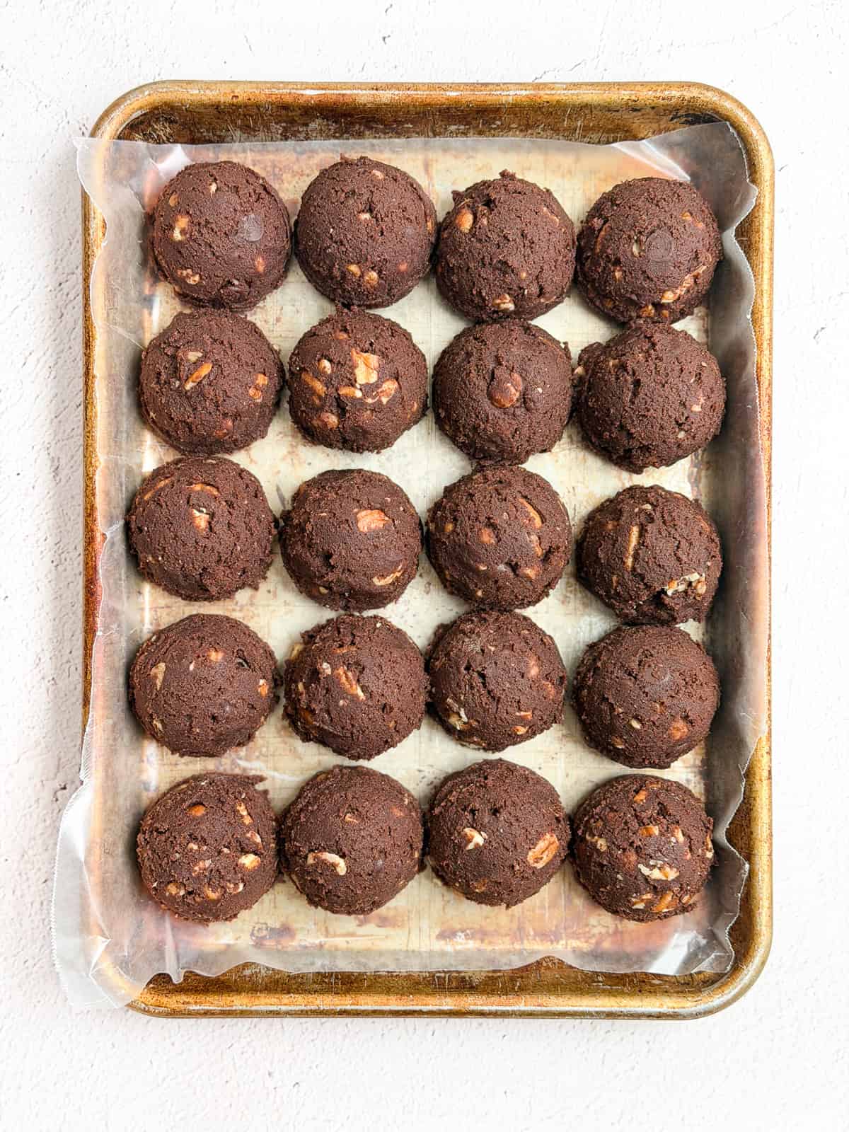 all the cookie dough balls in a row.