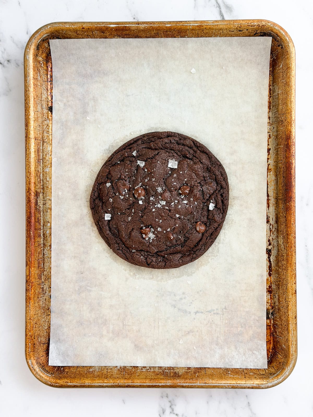 the single serve double chocolate cookie after baking.