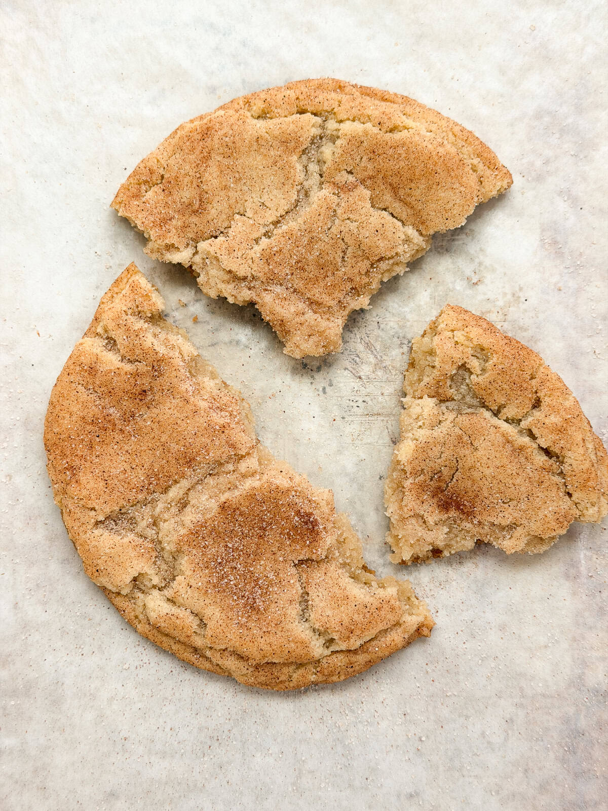 a close up of a single serve snickerdoodle cookie.