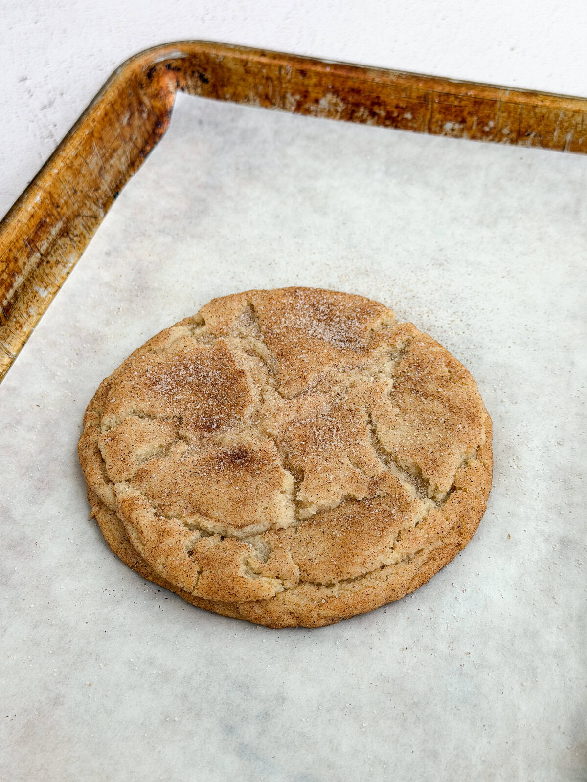 a side view of a single serve snickerdoodle cookie.