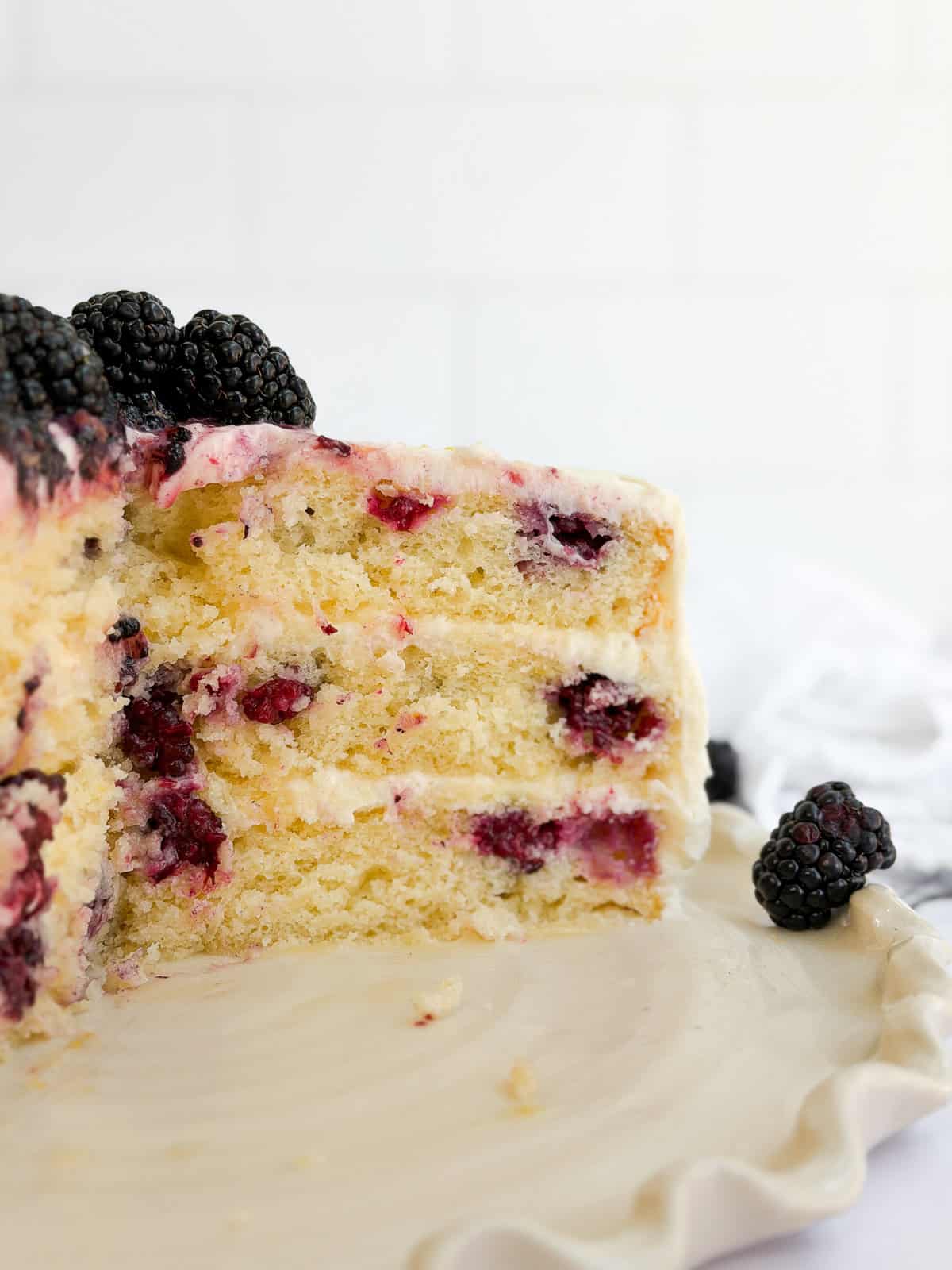 a side view of the whole cake cut so you can see the 3 layers stacked from the inside.