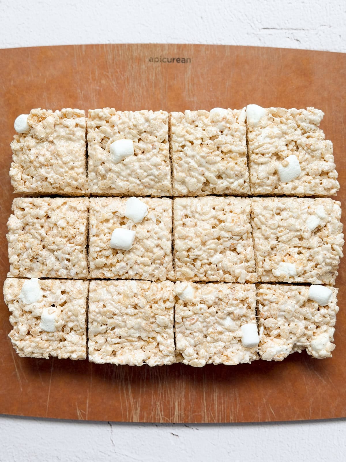 all of the brown butter rice krispie treats cut into squares.