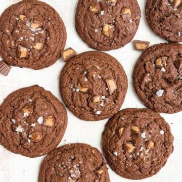 a few chocolate peanut butter cup cookies together.