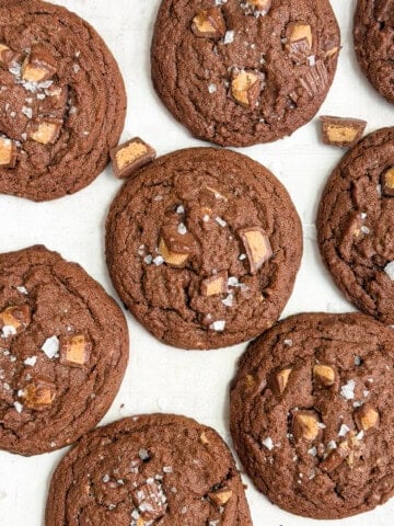 a few chocolate peanut butter cup cookies together.