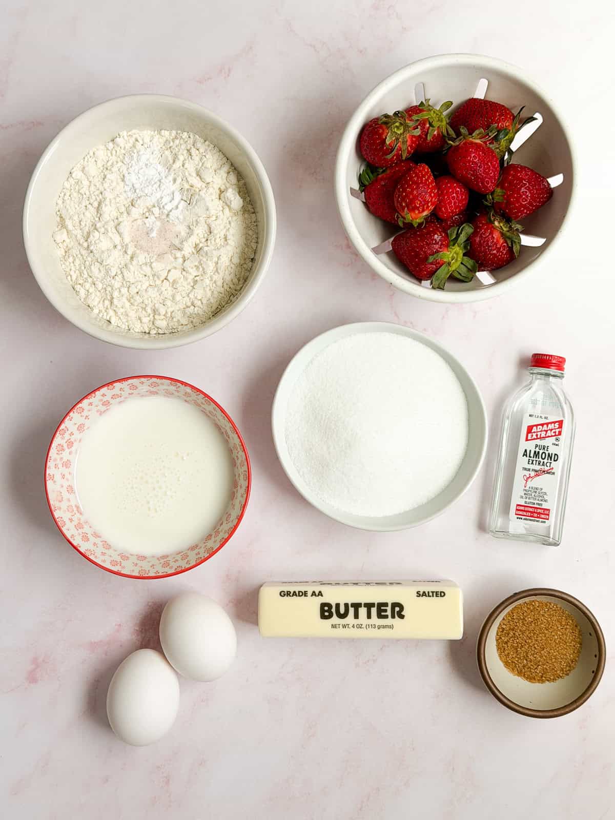 all the ingredients needed to make this strawberry buttermilk cake.