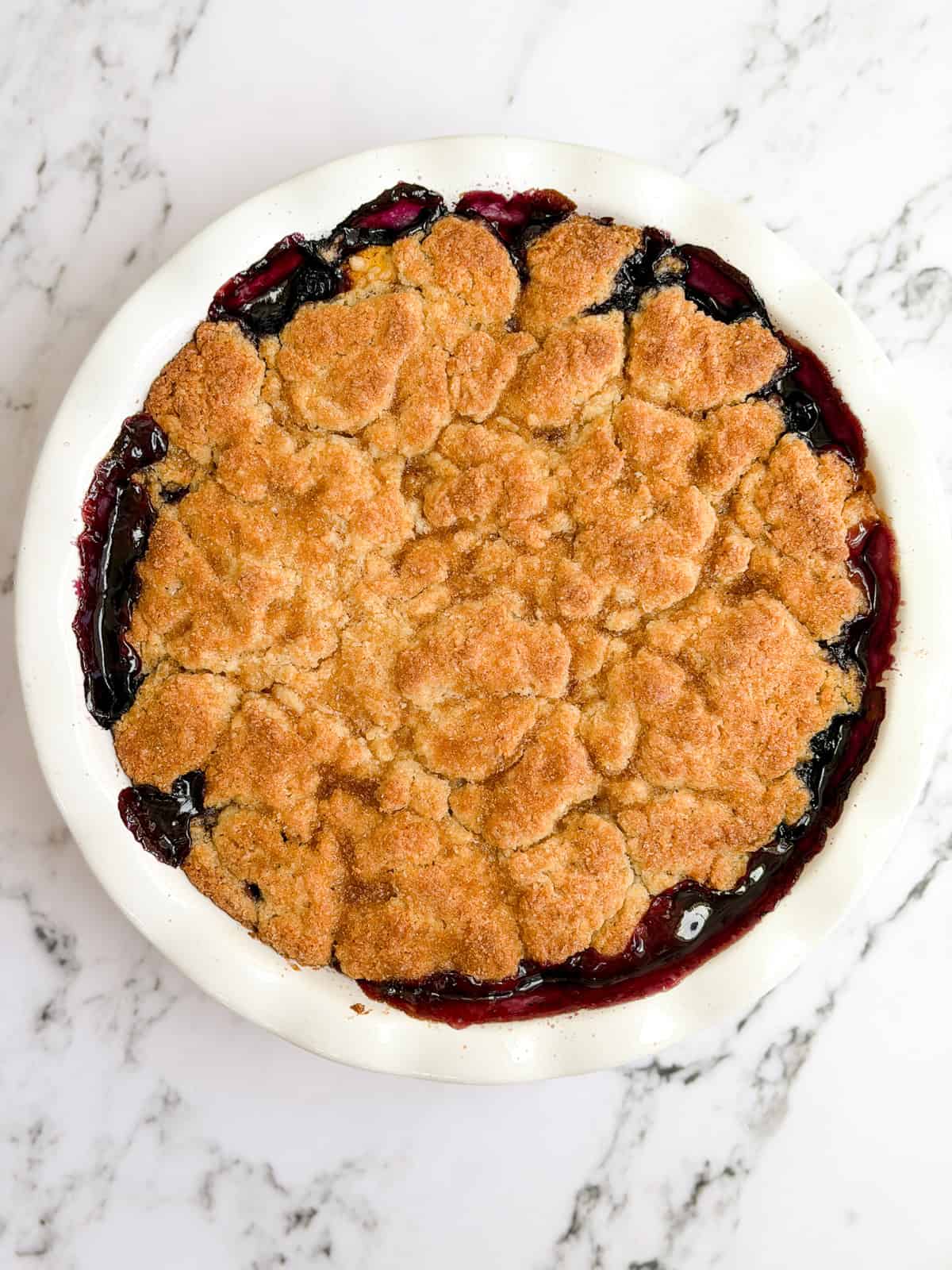 blueberry peach cobbler right after baking.