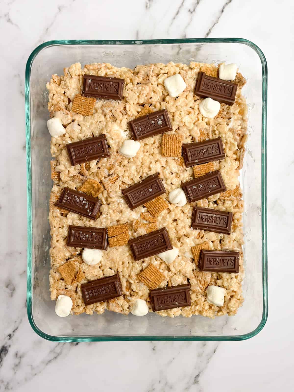 everything layered in the pan.