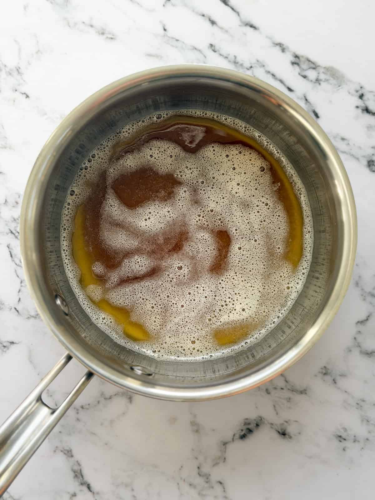 browned butter in the pot.