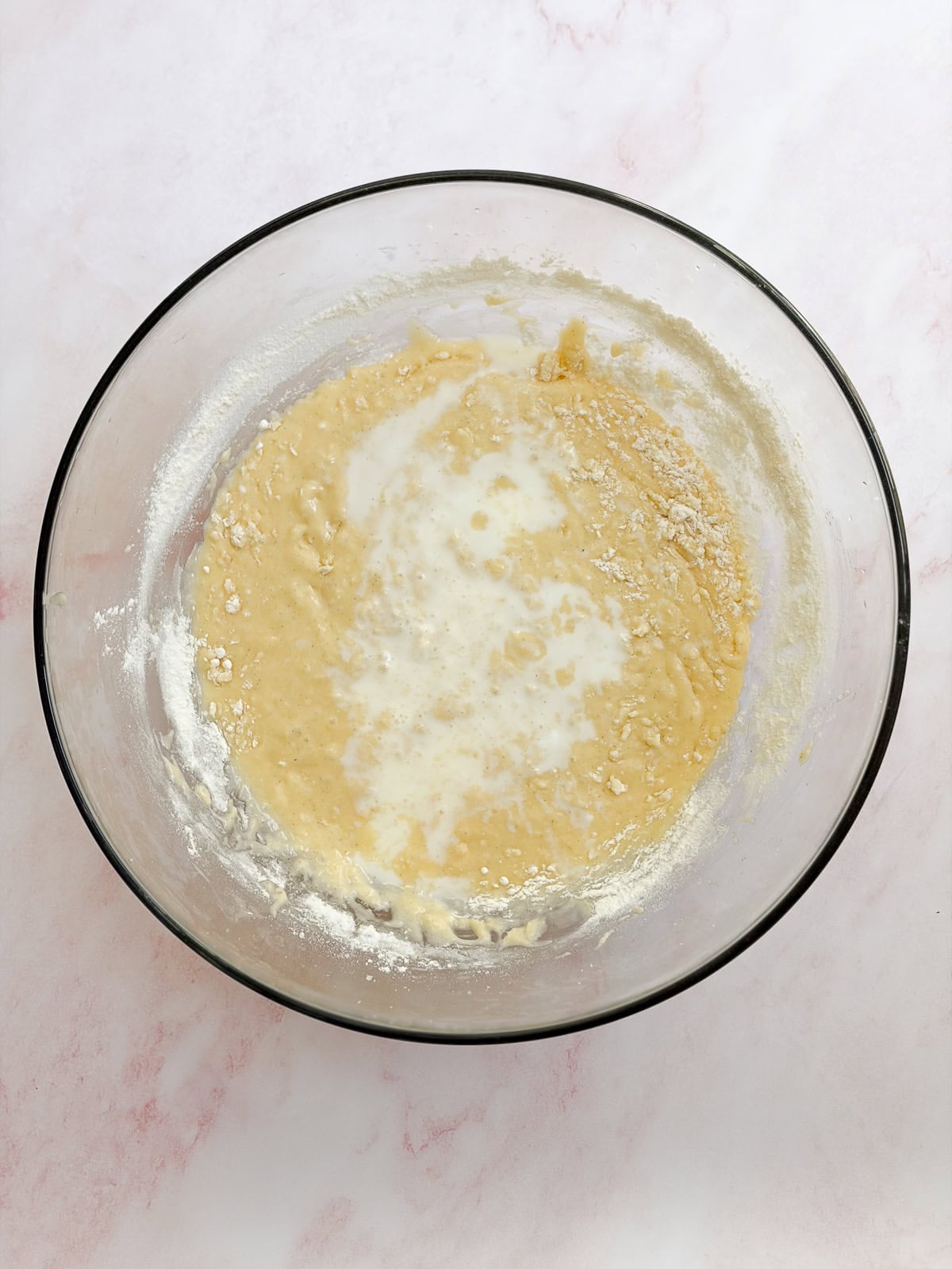folding in the dry ingredients and milk.