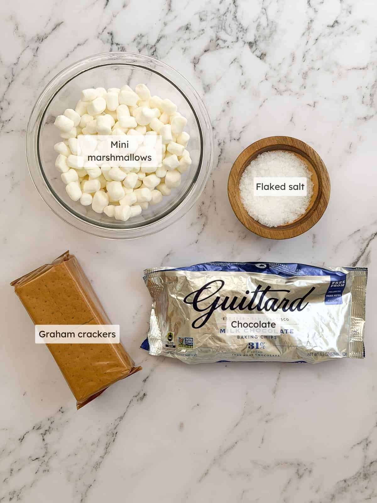 All of the ingredients needed to make easy s'mores bark.