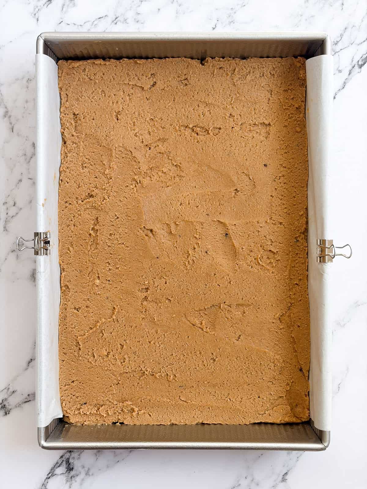 cookie layer in the pan.