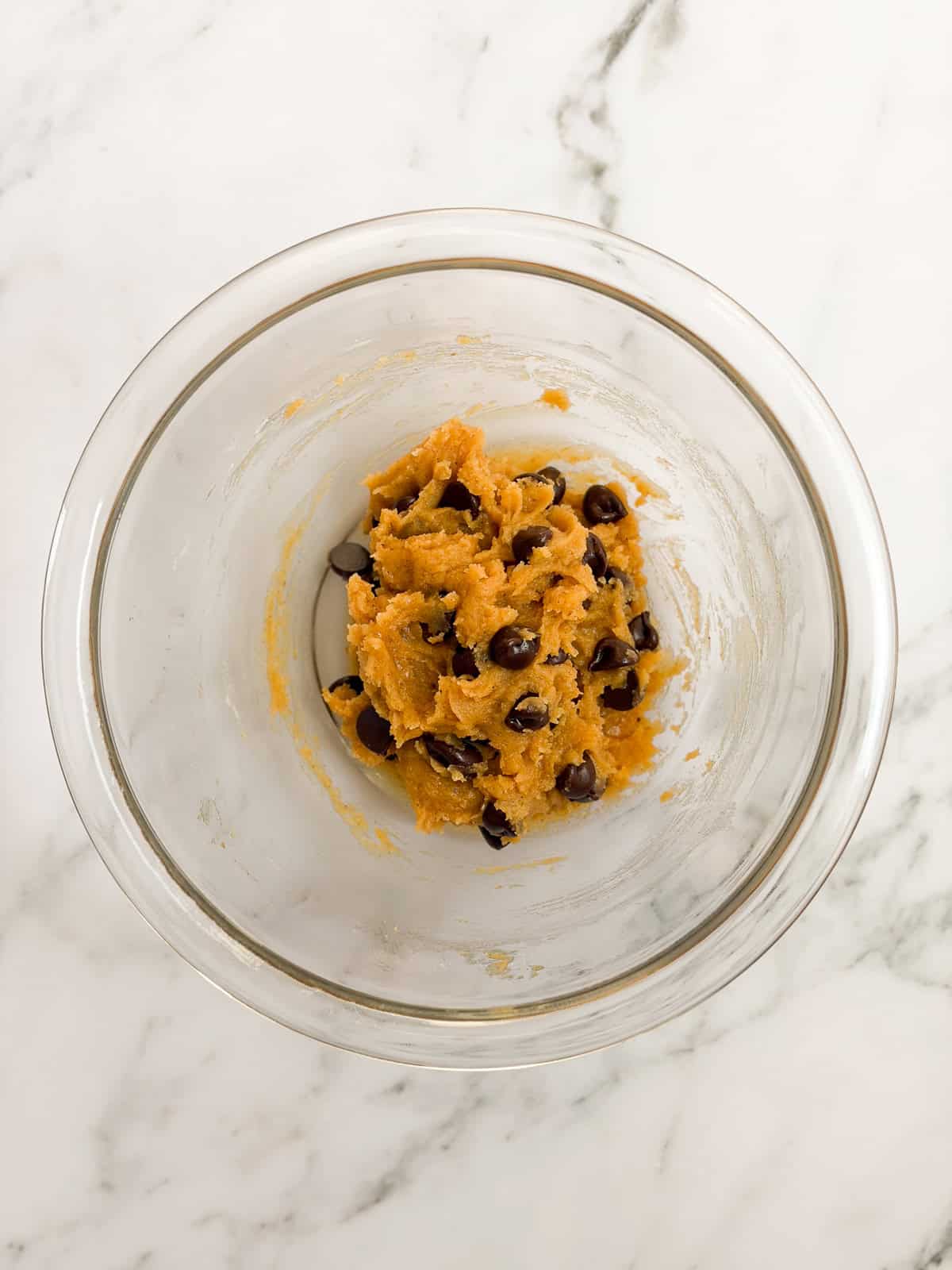 dry ingredients added to the cookie dough.
