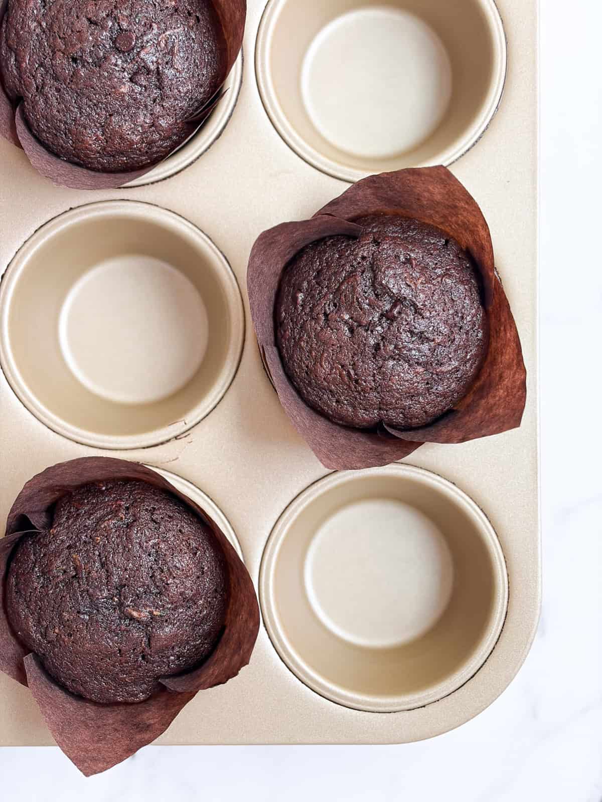 double chocolate zucchini muffins after baking.