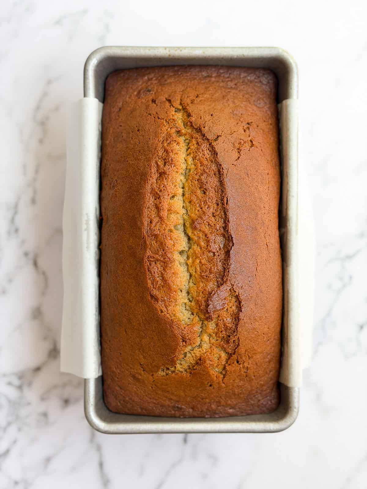sour cream banana bread right after baking.