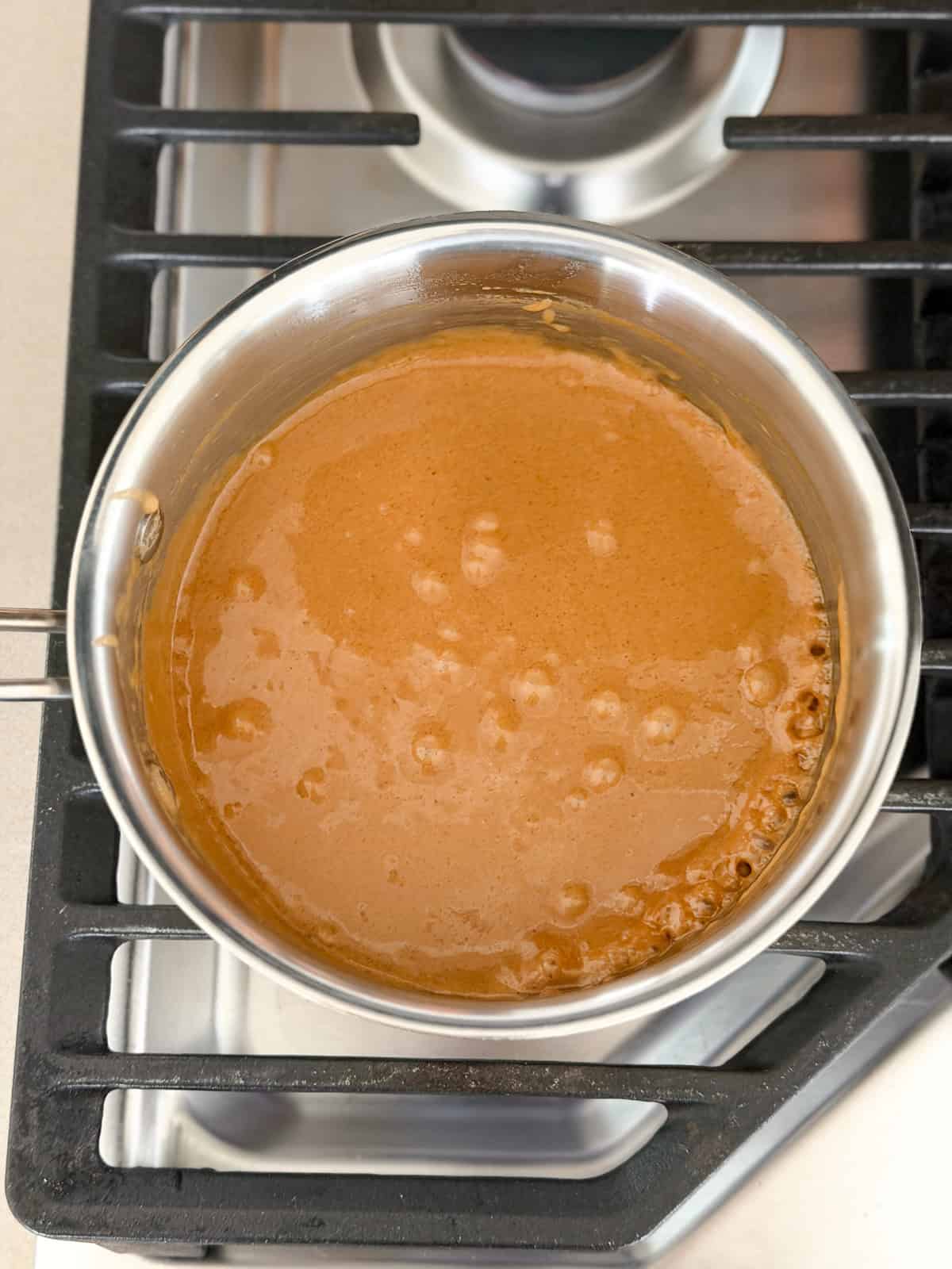 toffee starting to bubble and the color turning golden.