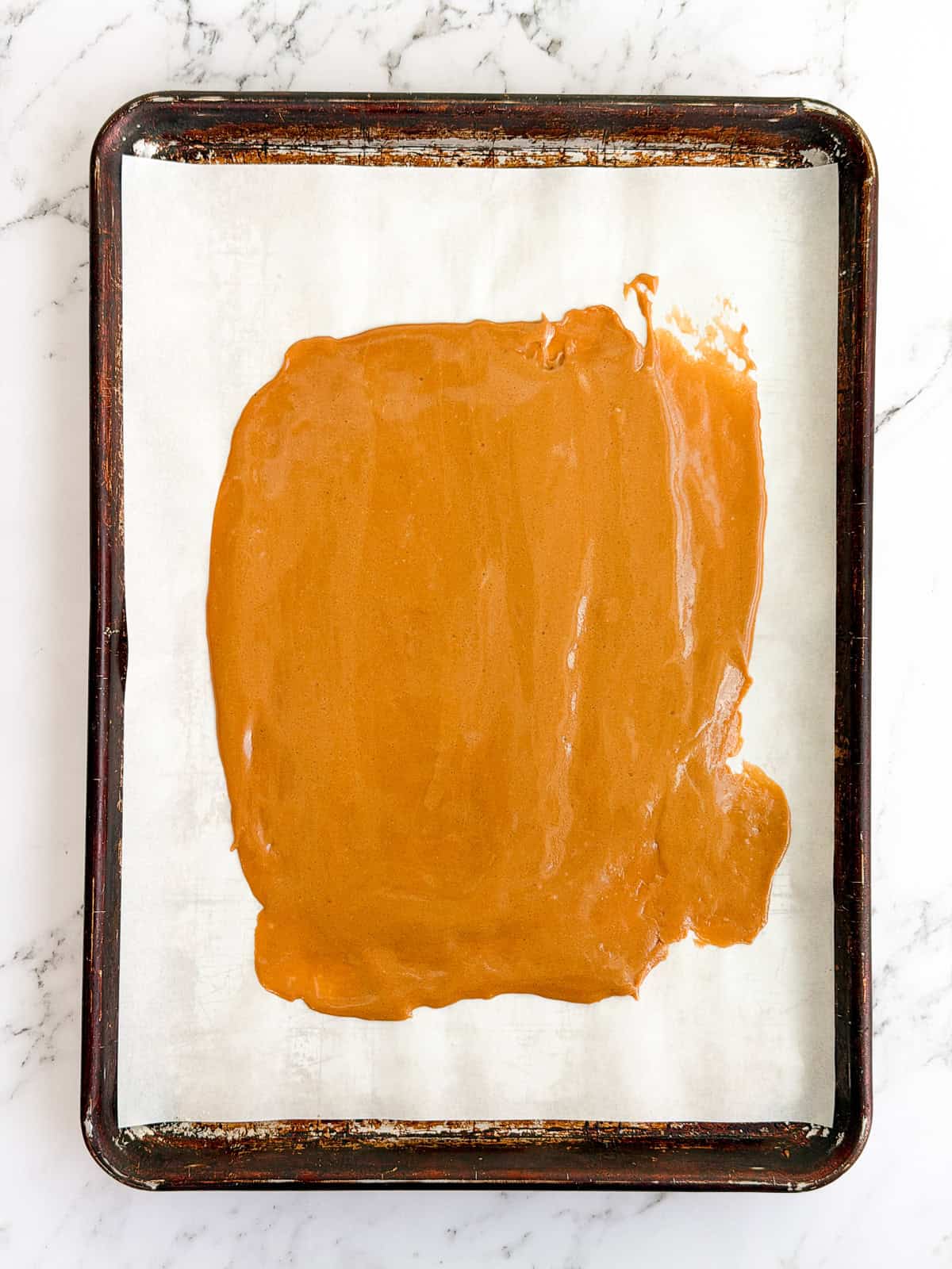 the toffee in one chunk of a baking sheet.
