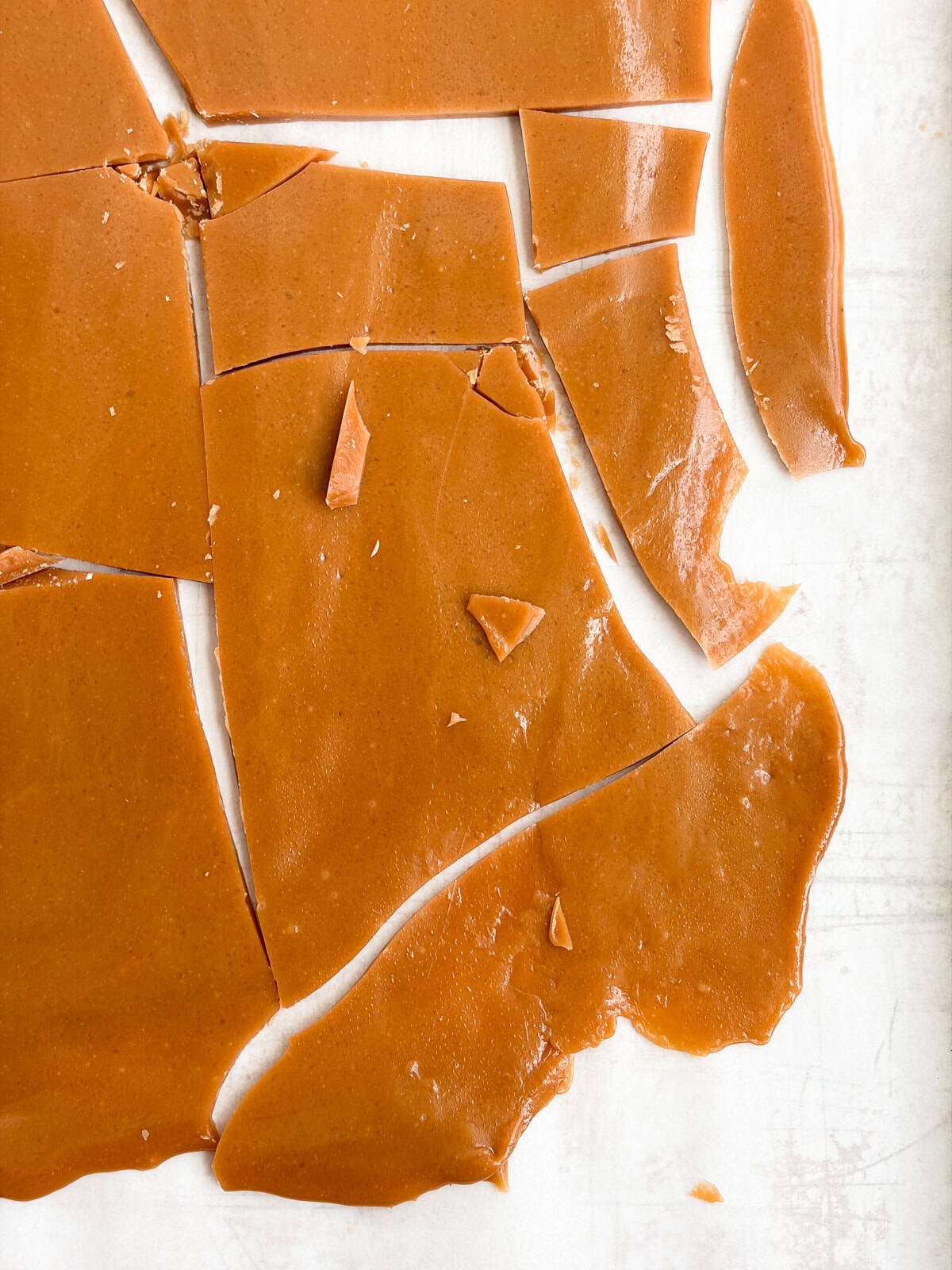 the toffee broken into a few pieces.