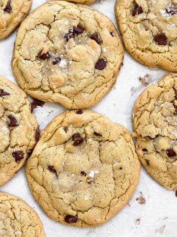 no butter chocolate chip cookies all lined up.